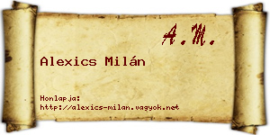 Alexics Milán névjegykártya